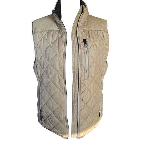Lands' End PrimaLoft tan sleeveless mock neck fully lined puffy vest small 6-8 - Picture 9 of 12
